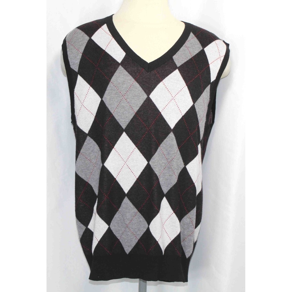 Kallspin Argyle Tri Blend V-Neck Preppy Sleeveless Sweater Vest‎ Mens Size XLT
